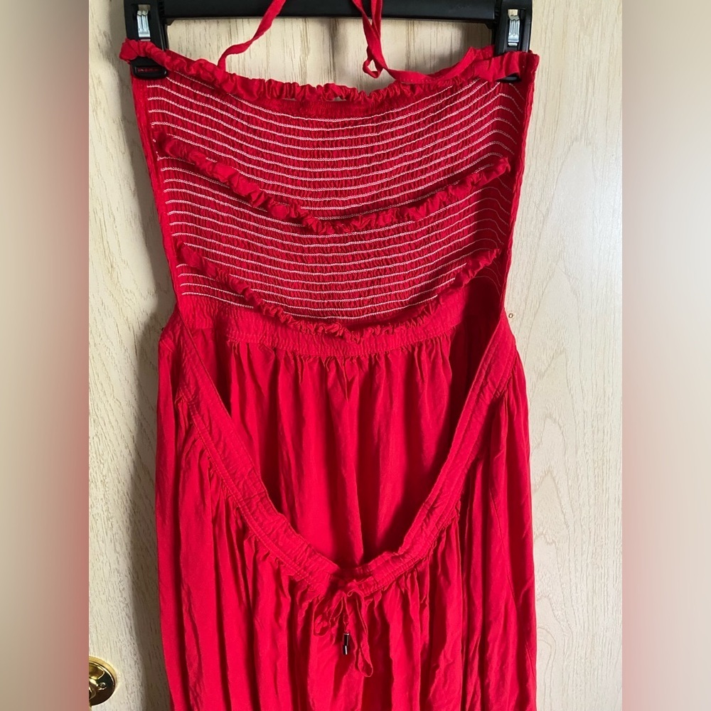R.Vivimos Women Summer Cotton Sexy Blackless Long Dresses RED Sz Large 12/14 - Picture 6 of 14